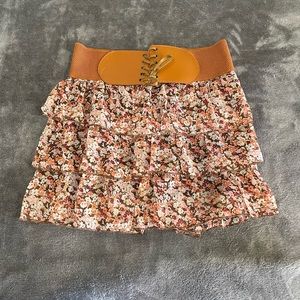 Pink And Tab Floral Mini Skirt